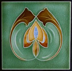 T & R Boote Art Nouveau flower tile on green